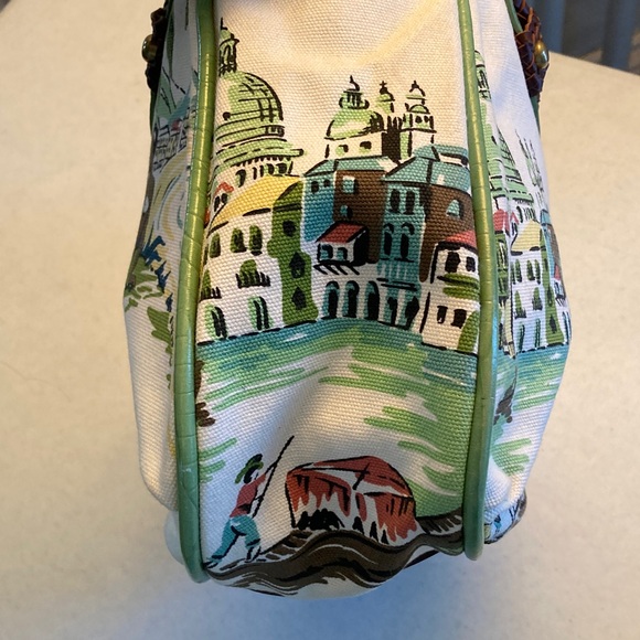 VTG Tommy Hilfiger Scenic Print Satchel with Brown Handles - Picture 7 of 12